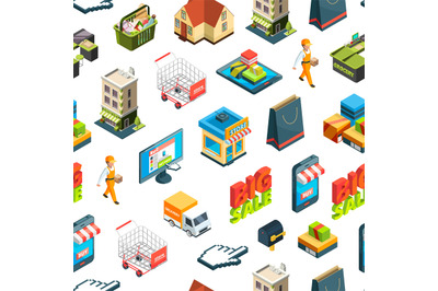 Vector isometric online shopping icons background or pattern illustrat