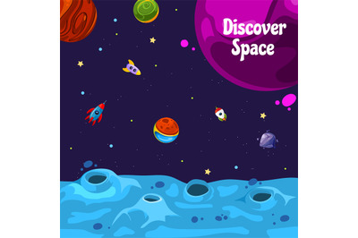 Vector background with place for text with cartoon space planets and s