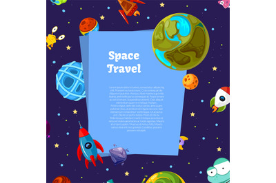 Vector background with place for text with cartoon space planets and s