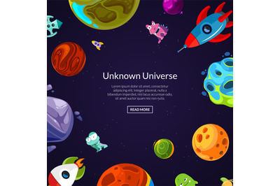 Vector background with place for text with cartoon space planets and s