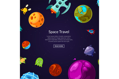 Vector background with place for text with cartoon space planets and s