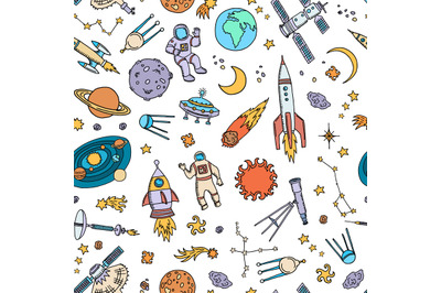 Vector hand drawn space elements background or pattern illustration