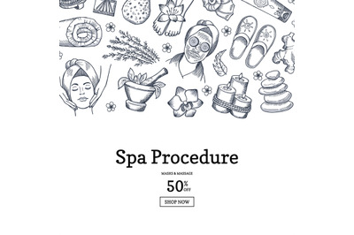 Vector hand drawn spa elements background