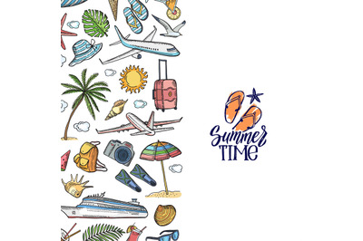 Vector hand drawn summer travel elements background illustration