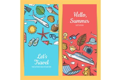 Vector hand drawn summer travel elements banners illustration