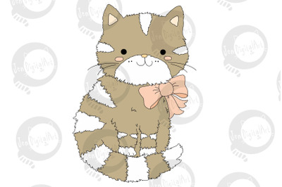 Cute Cartoon Cat With A Pink Bow | Clip Art Illustration | PNG/JPEG