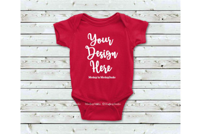 Newborn Infant Toddler Red Blank Baby Bodysuit Mockup