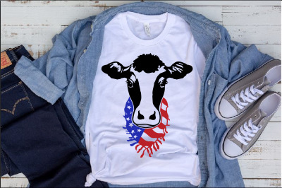 Cow Head whit Scarf US flag SVG Not today Heifer USA 1272s