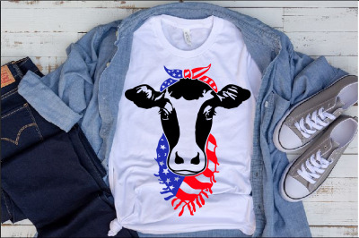 Cow Head whit Bandana and Scarf US flag SVG Not today Heifer USA 1273s