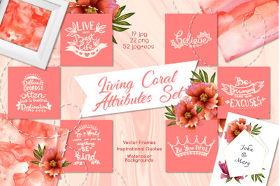 Living coral attributes set Watercolor png