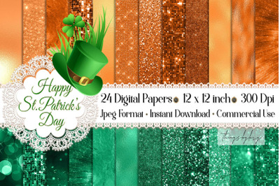 24 Luxury Saint Patrick&#039;s Day Digital Papers Glitter Sequin Texture