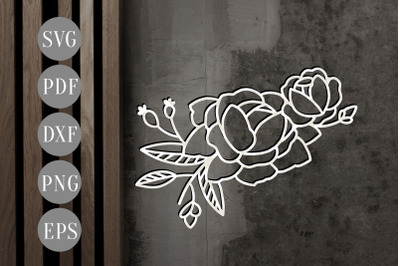 Floral Rose Papercut Template, Flowers Scrapbook Sticker SVG, DXF, PDF