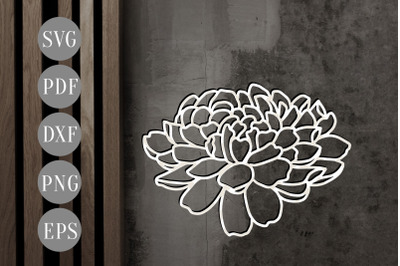 Floral Dahlia Papercut Template, Flowers Scrapbook Sticker SVG, DXF