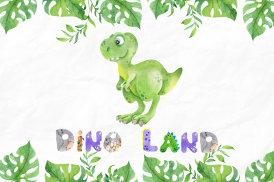 DinoLand. Cute Watercolor set