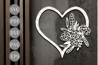 Floral Heart Papercut Template, Wedding SVG, PDF, DXF