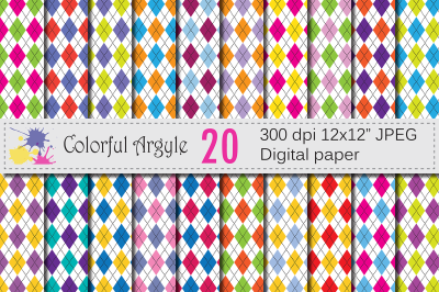 Colorful Argyle Digital Paper Pack / Diamond backgrounds
