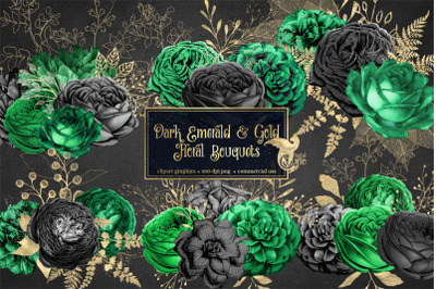 Dark Emerald and Gold Floral Bouquets