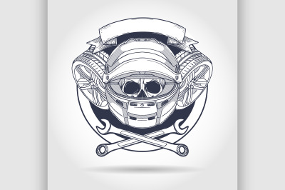 Racer skull with helmet