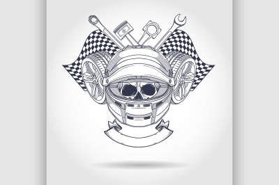 Racer skull with helmet