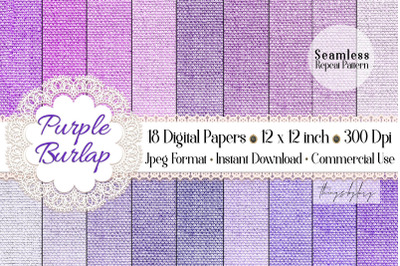 18 Seamless Realistic Purple Lilac Burlap Digital Papers