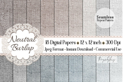 18 Seamless Realistic Neural Linen Burlap Digital Papers