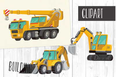 Building Clipart PNG, Tractor, Excavator, Truck