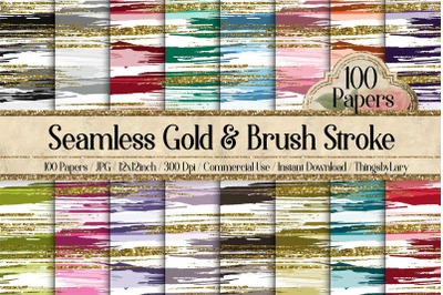 100 Seamless Gold Glitter and Brush Stroke Digital Papers