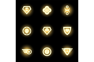 Superhero emblem, logo or icons on black backdrop