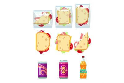 Fast food dinner set - sandwiches and drinks