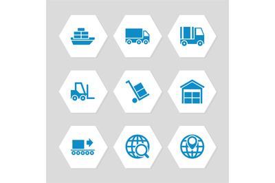 Logistic delivery and transportation icons set