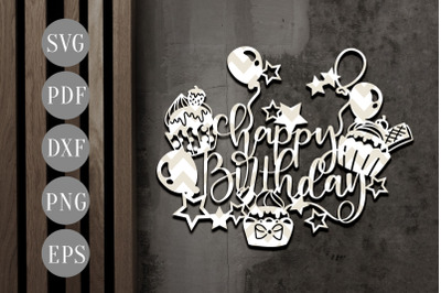 Happy birthday Papercut Template, Birthday Invitation Card SVG, DXF, P