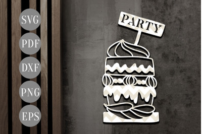 Birthday Cake Papercut Template, Party Invitation Card SVG, DXF, PDF