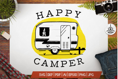 Happy Camper Logo / Retro Travel RV Camping Badge