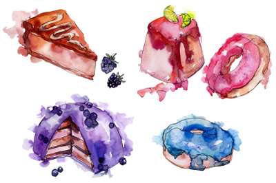 Dessert with blueberries Watercolor png