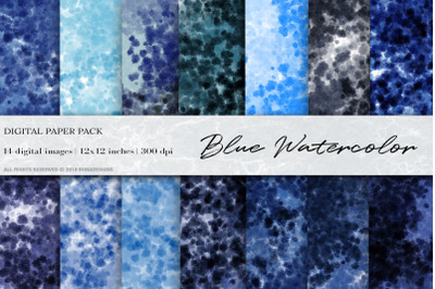 Blue Watercolor Digital Papers, Blue ink Background