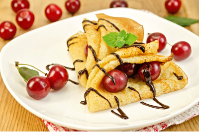 Pancakes with cherry and chocolate