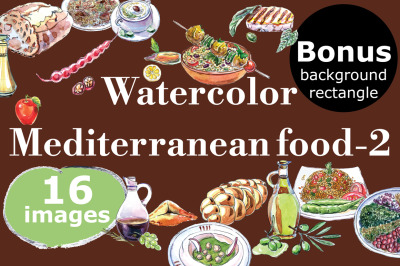 Watercolor Mediterranean food set-2