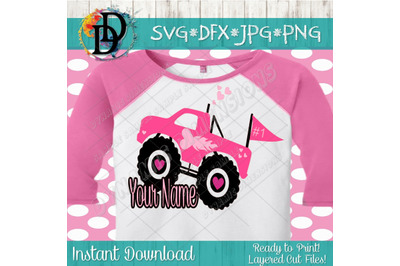 Monster truck SVG, Girl monster truck, Pink Monster Truck, Hearts svg,