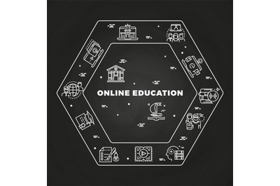 Online education line art concept on blackboard