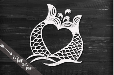 Couple mermaid tails heart shape svg dxf cut out template