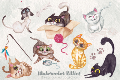 Watercolor Kitty Cats Clip Art