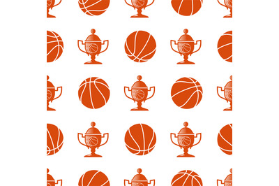 Sport seamless pattern with basketball ball and trophy