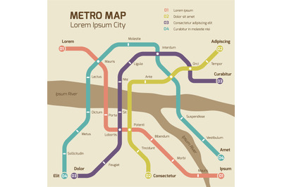 Vintage colors subway map vector concept