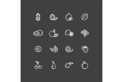 White fruits thin line icons set