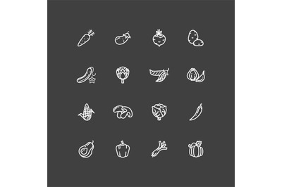 White vegetables outline icons set