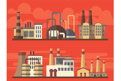 Flat industrial factory landsapes on bright background