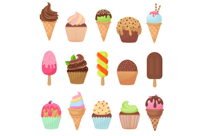 Cupcake and ice cream cartoon vector collection