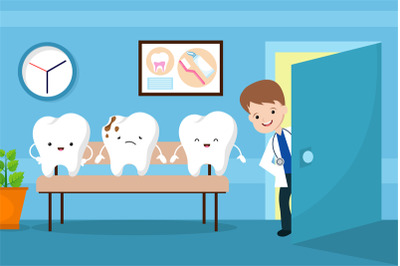 Healthy mouth vector kids concept. Teeth in dentist waiting room