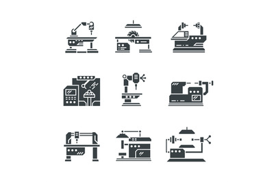 Steel industry machine tools vector icons