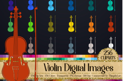 256 Solid Color Violin Instrument Printable Sticker Clip Arts